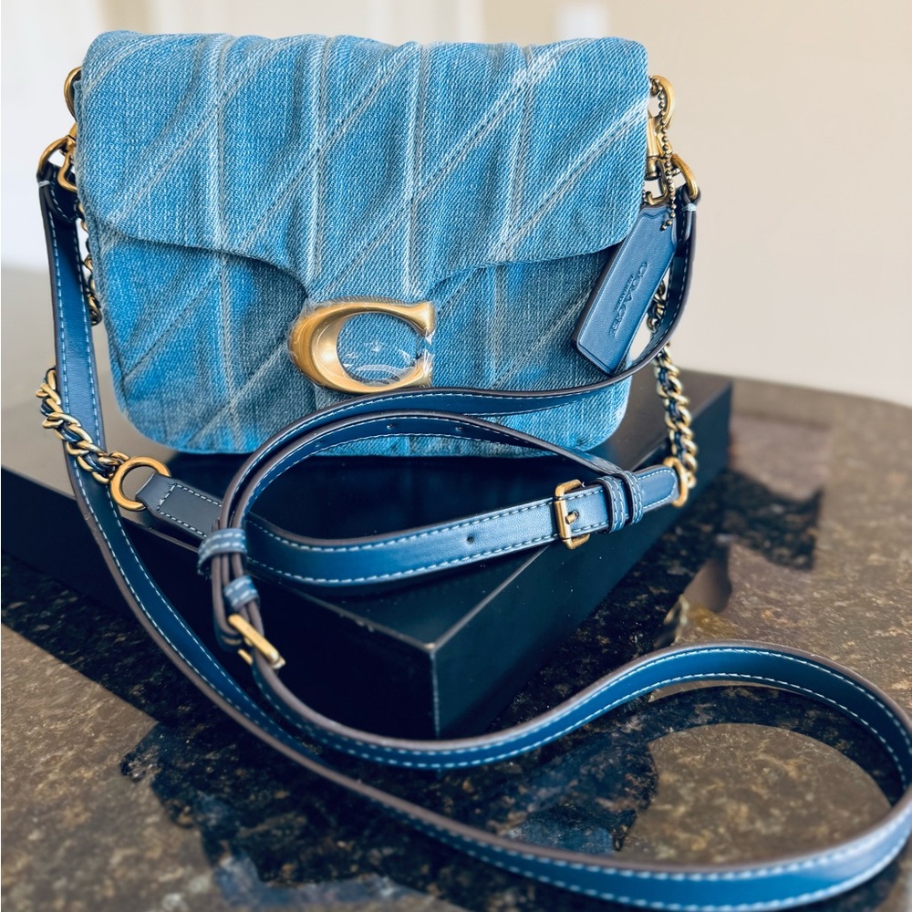Coach Blue Denim Crossbody Bag with Gold Accents